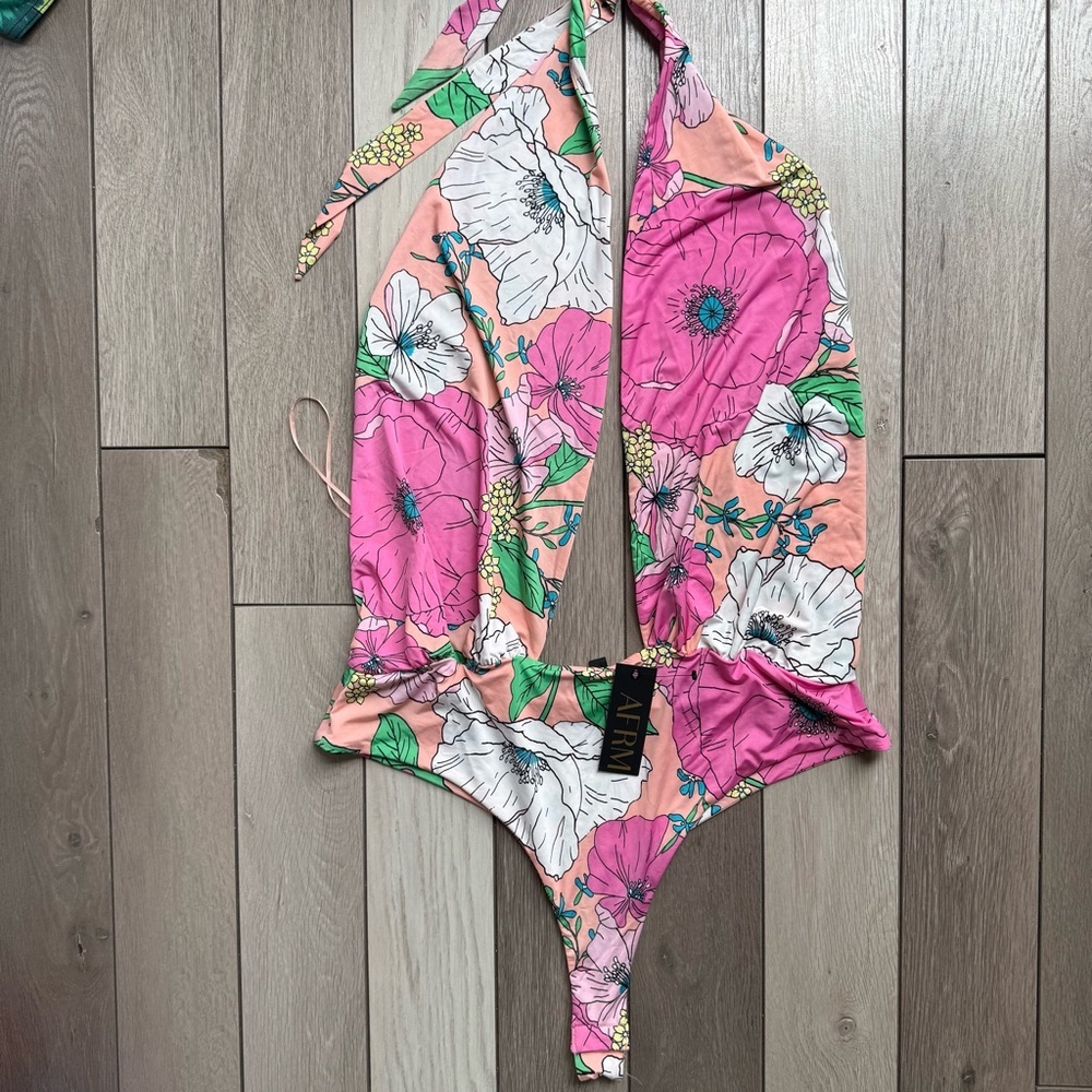 AFRM Pink and Green Floral Swimsuit